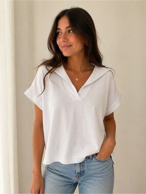 J. Jill White V-Neck Collar Short Sleeve Tunic